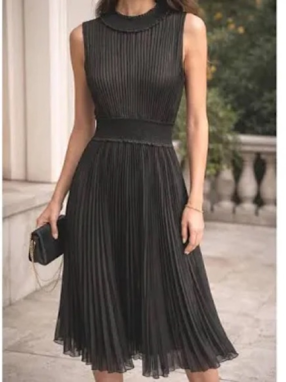Nanette Leppre Sleeveless Black Pleated Midi Dress 10 - Picture 2 of 3